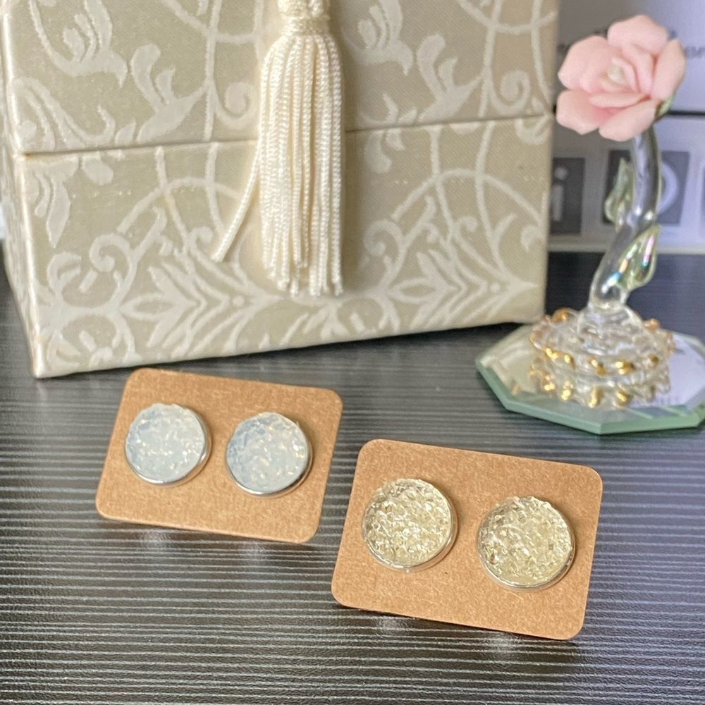 Musky Water Chunky Druzy on Stainless Steel Round Studs Earrings